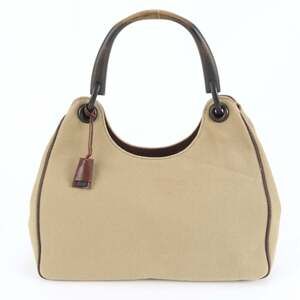 Gucci Wood Handle 106494 Leather Canvas Shoulder Bag Handbag Brown Women's